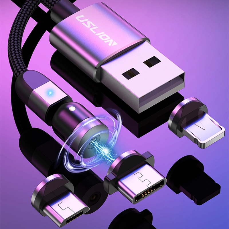 2-й GEN 540 Rotation Micro USB Тип C Магнитный зарядки Кабель нейлон плетеный магнитный быстрый зарядный USB-кабель